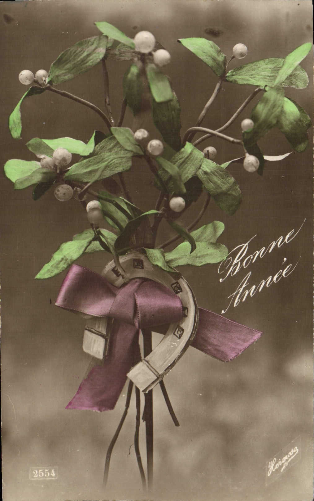 VINTAGE POSTCARD Fantaisie Flowers GUI Horseshoe