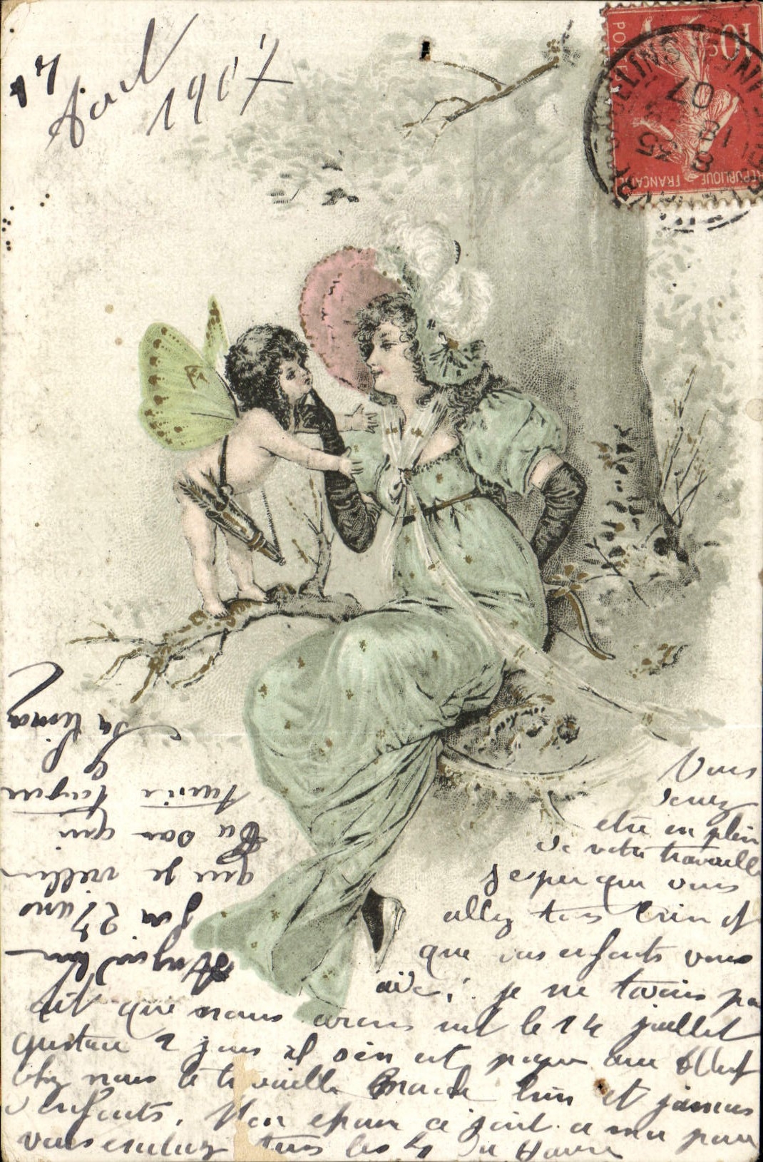 CPA Fantaisie Femme Ange papillon 