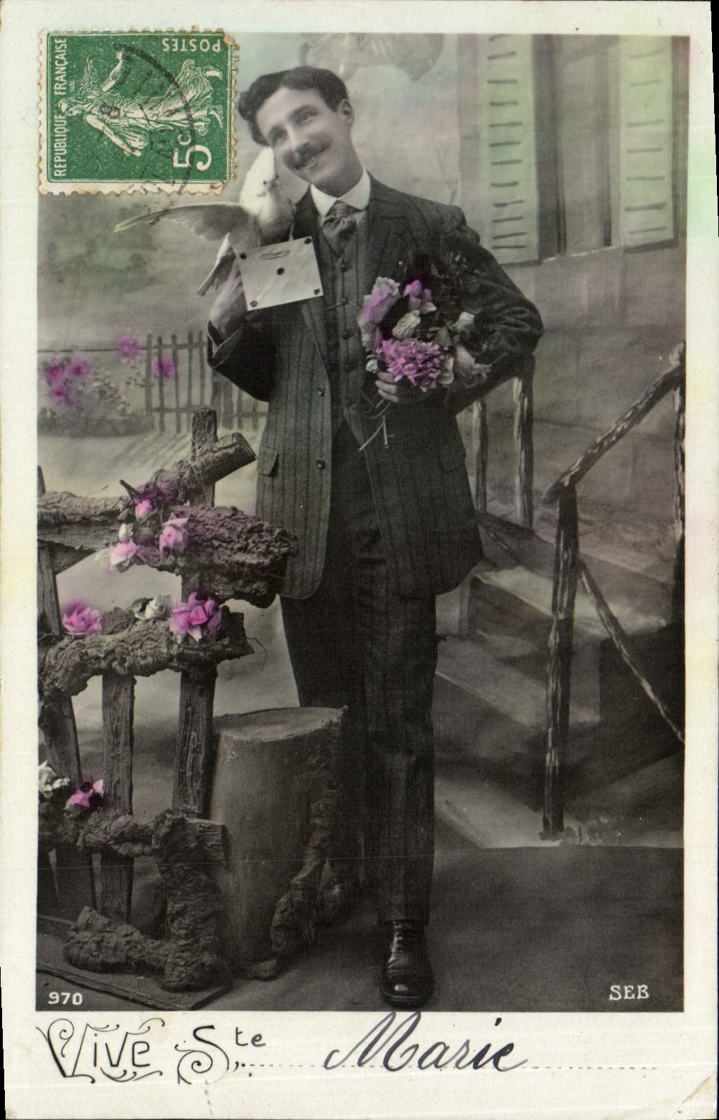 VINTAGE POSTCARD Fantaisie Man Lives co. Marie