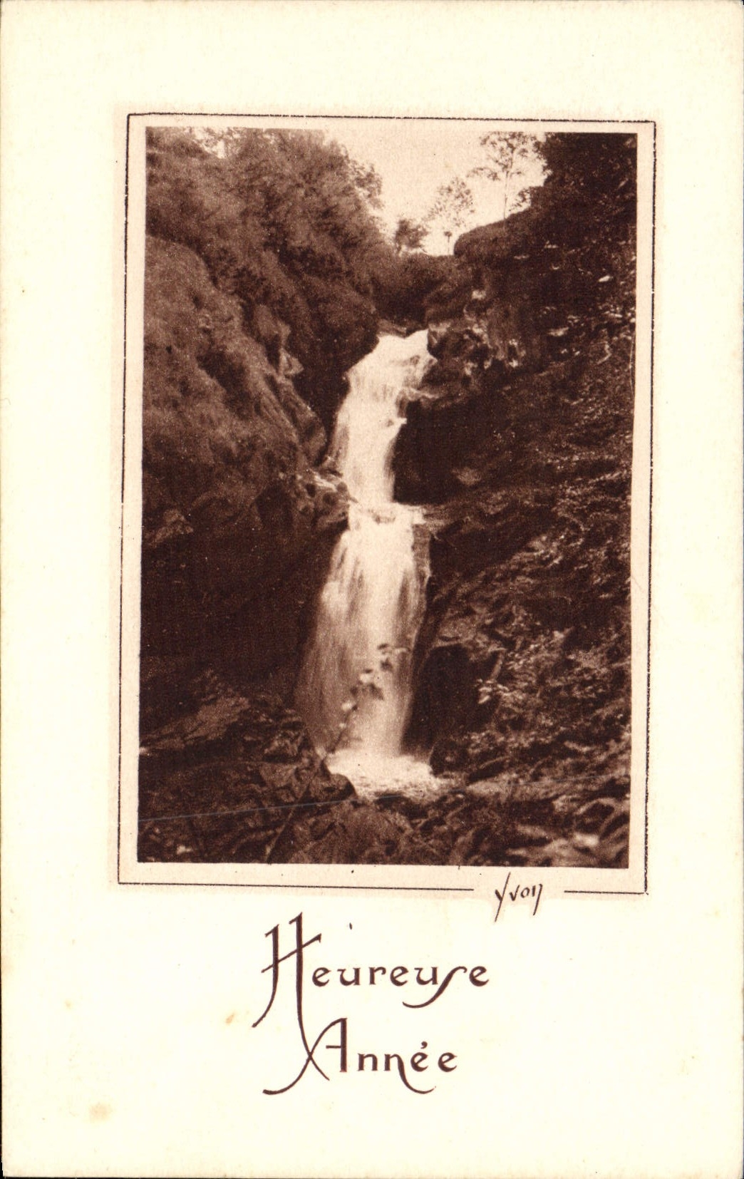 VINTAGE POSTCARD Fantaisie Cascades Happy year