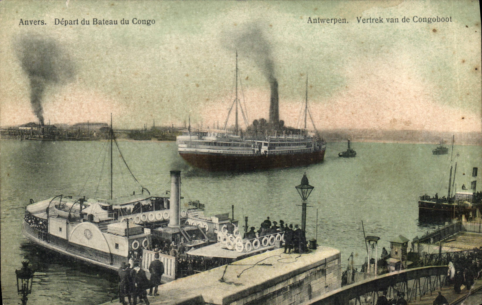 Salida de Amberes de la POSTAL de la VENDIMIA del barco de Congo
