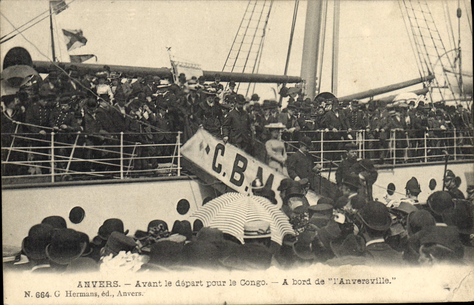 La POSTAL Amberes de la VENDIMIA antes de la salida para Congo tiene borde de Anversville