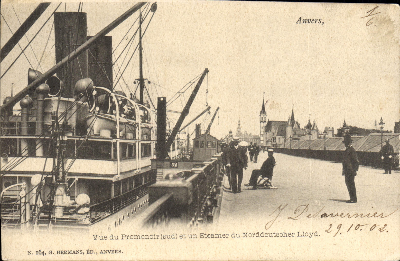 POSTAL Amberes de la VENDIMIA vista de la promenade y del vapor del barco de Norddeutscher Lloyd