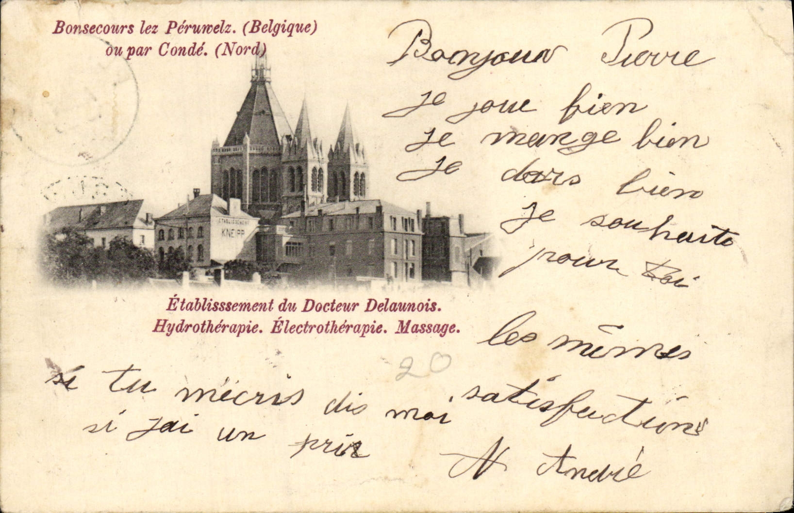 CPA Bonsecours Lez perunclez Ou par Conde Etablissement du docteur Delaunois Hydrotherapie Electrotherapie