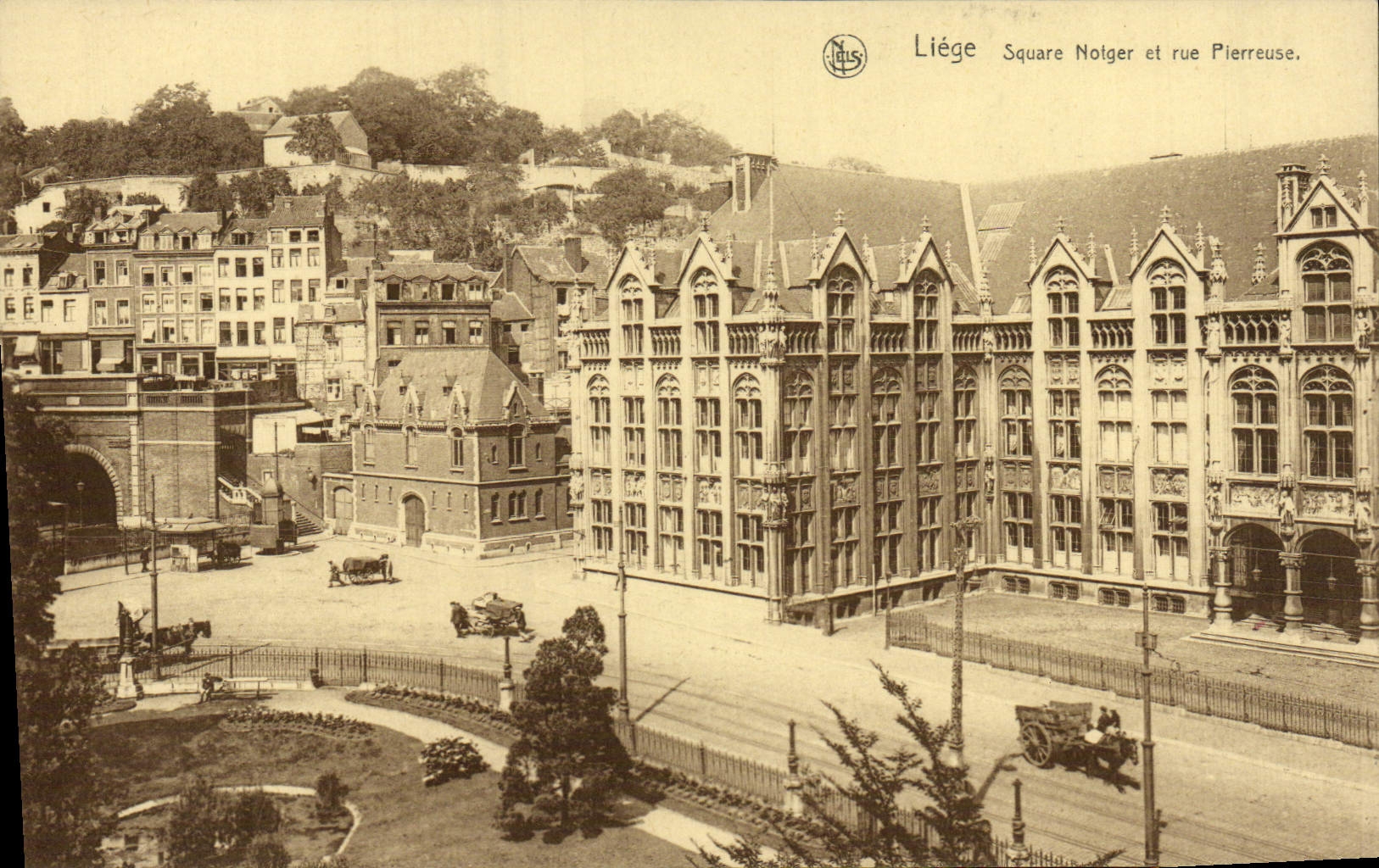 VINTAGE POSTCARD Liege Nolger Public garden and Stony street