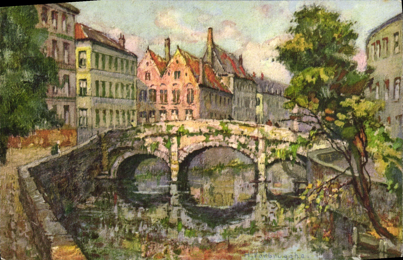 VINTAGE POSTCARD Bruges the Bridge of Augustins Bruges