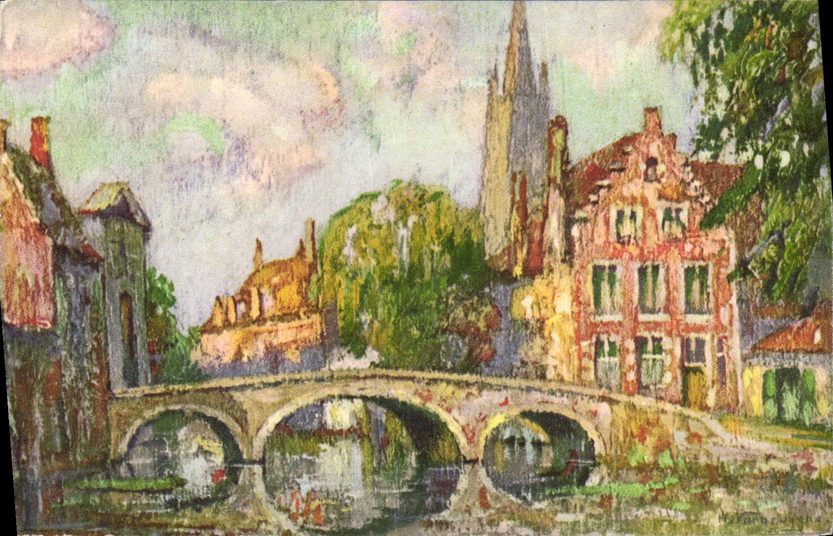 VINTAGE POSTCARD Bruges the Bridge of Beguinage