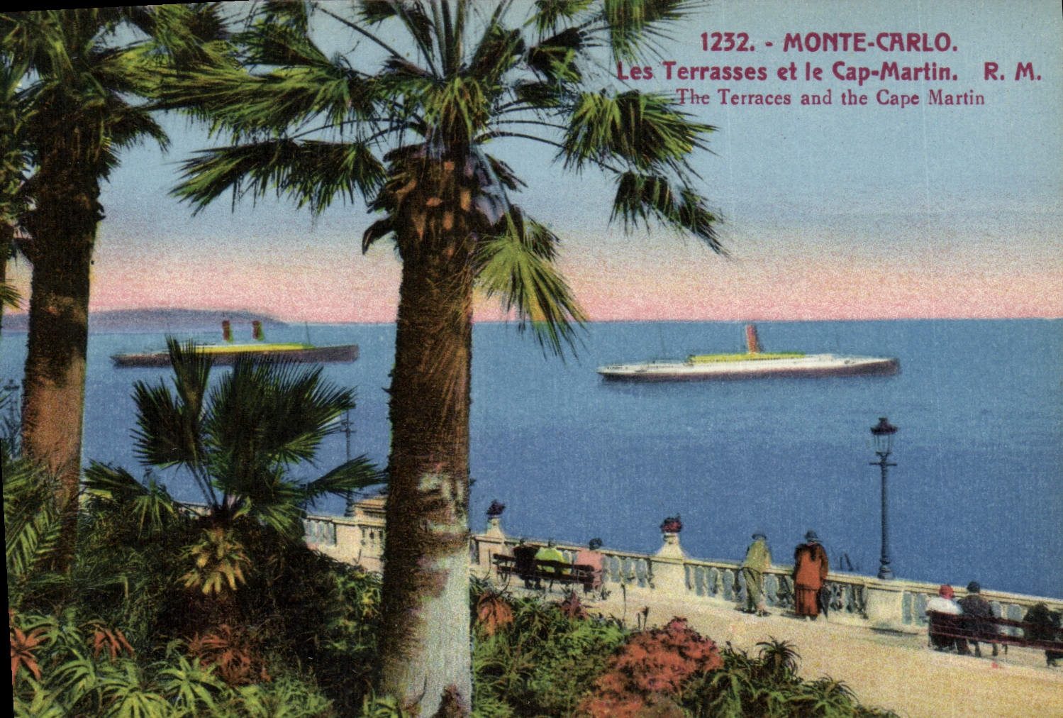 CPA Monaco Monte Carlo Les Terrasses et le Cap Martin Bateaux Paquebot