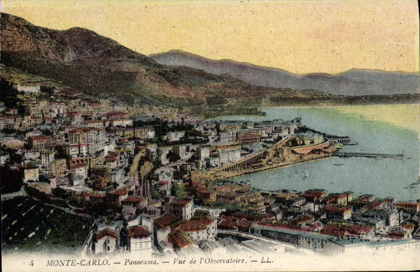 Panorama de Mónaco Monte Carlo de la POSTAL de la VENDIMIA visto del observatorio