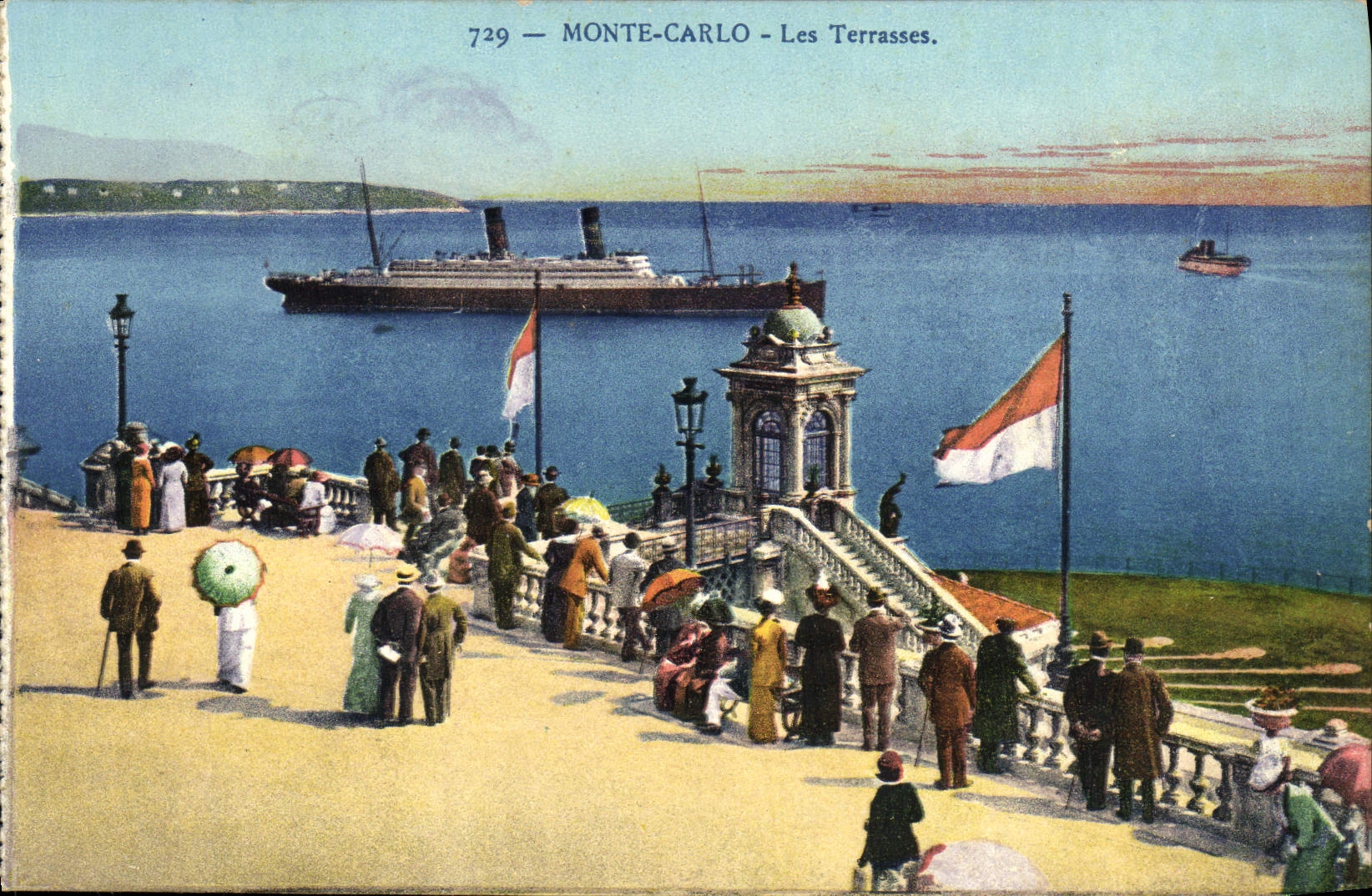 CPA Monte Carlo Les Terrasses Bateau Paquebot