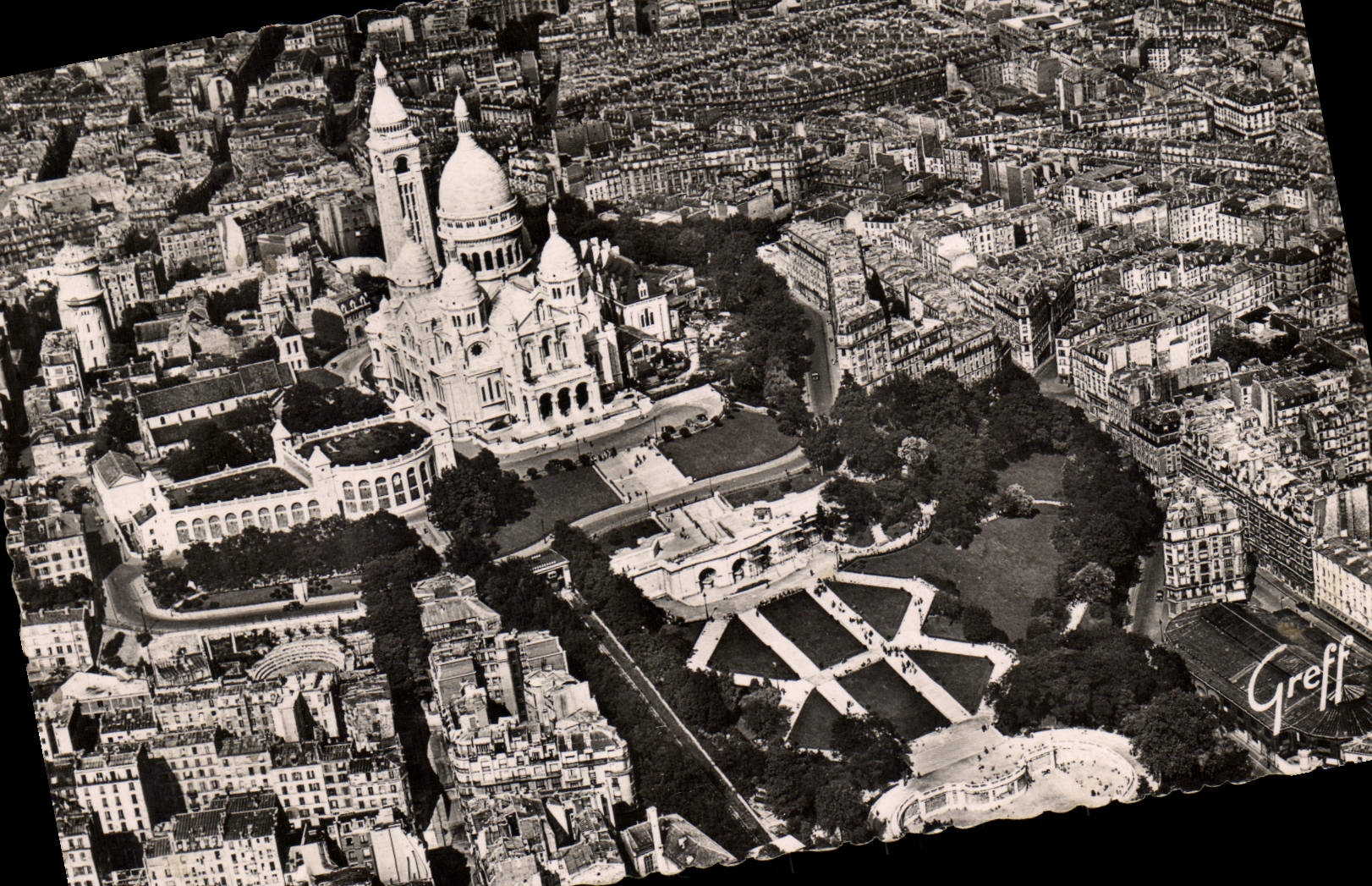 MODERN CARD Paris View the Willette Public garden and the Basilica of the Sacring Heart of Montmartre