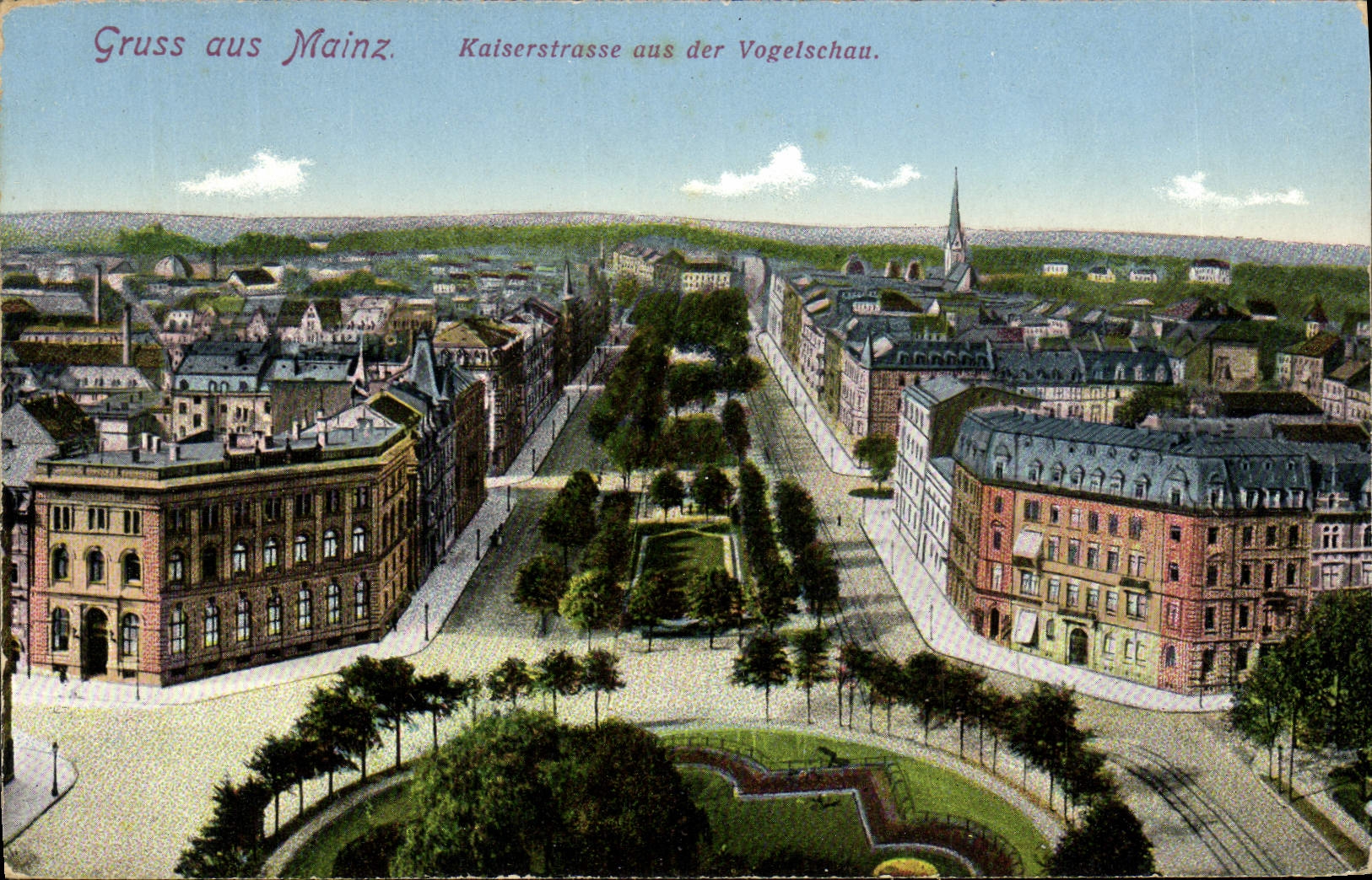 CPA Gruss Aus Mainz Kaiserstrasse Aus Der Vogelschau
