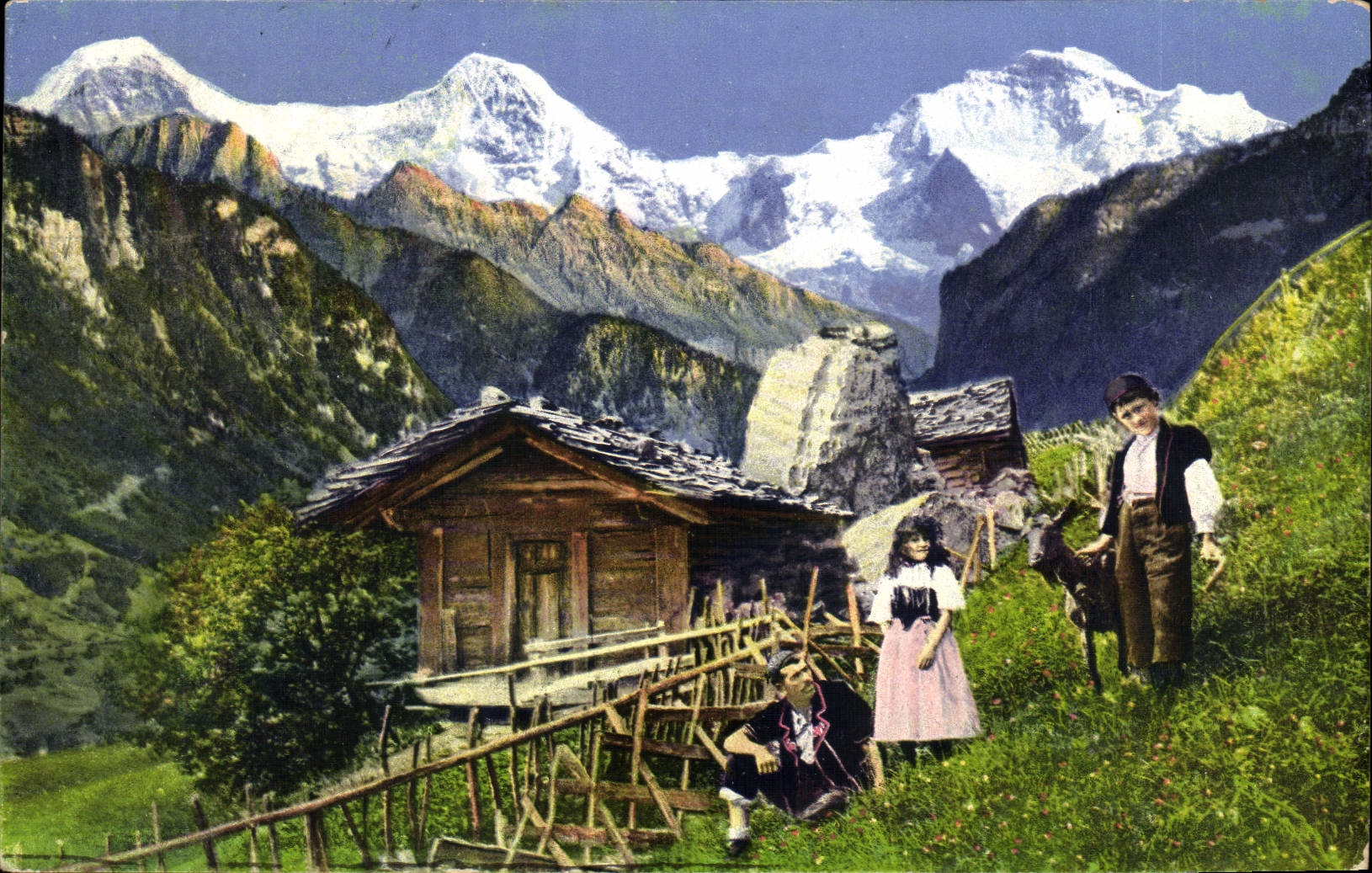 VINTAGE POSTCARD Swiss Landscape Goat