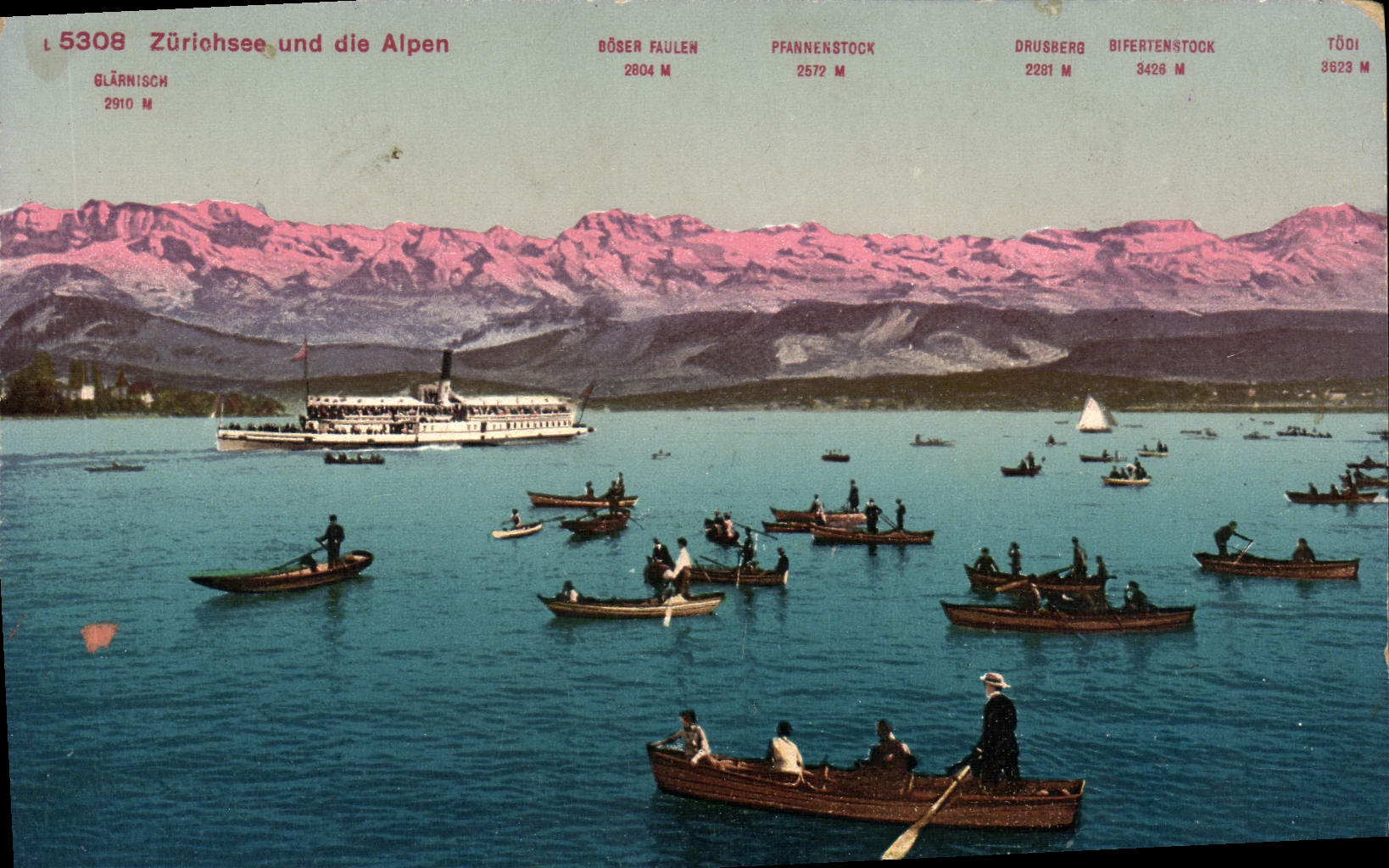 VINTAGE POSTCARD Zurichsee Und Die Alpen Boats