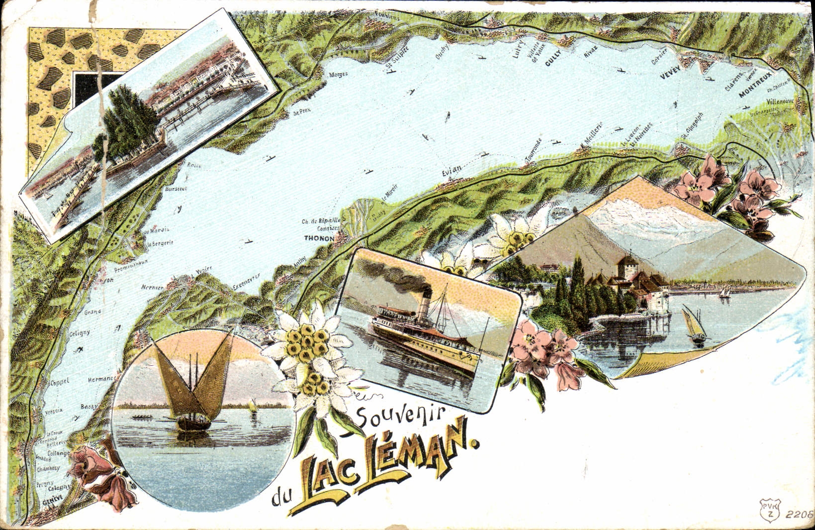 VINTAGE POSTCARD To remember Of the Lake Leman