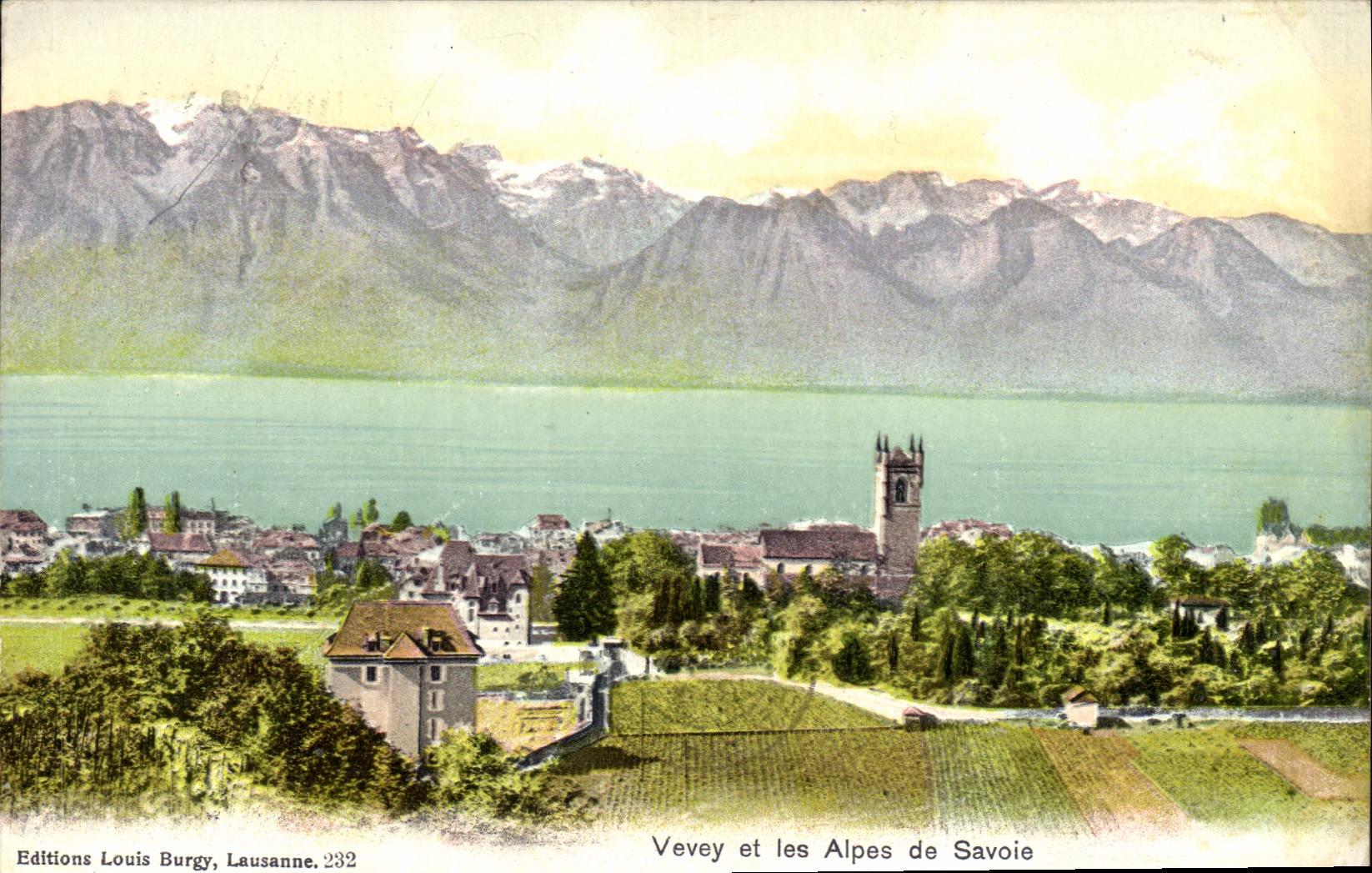 VINTAGE POSTCARD Vevey And the Alps Of Savoy