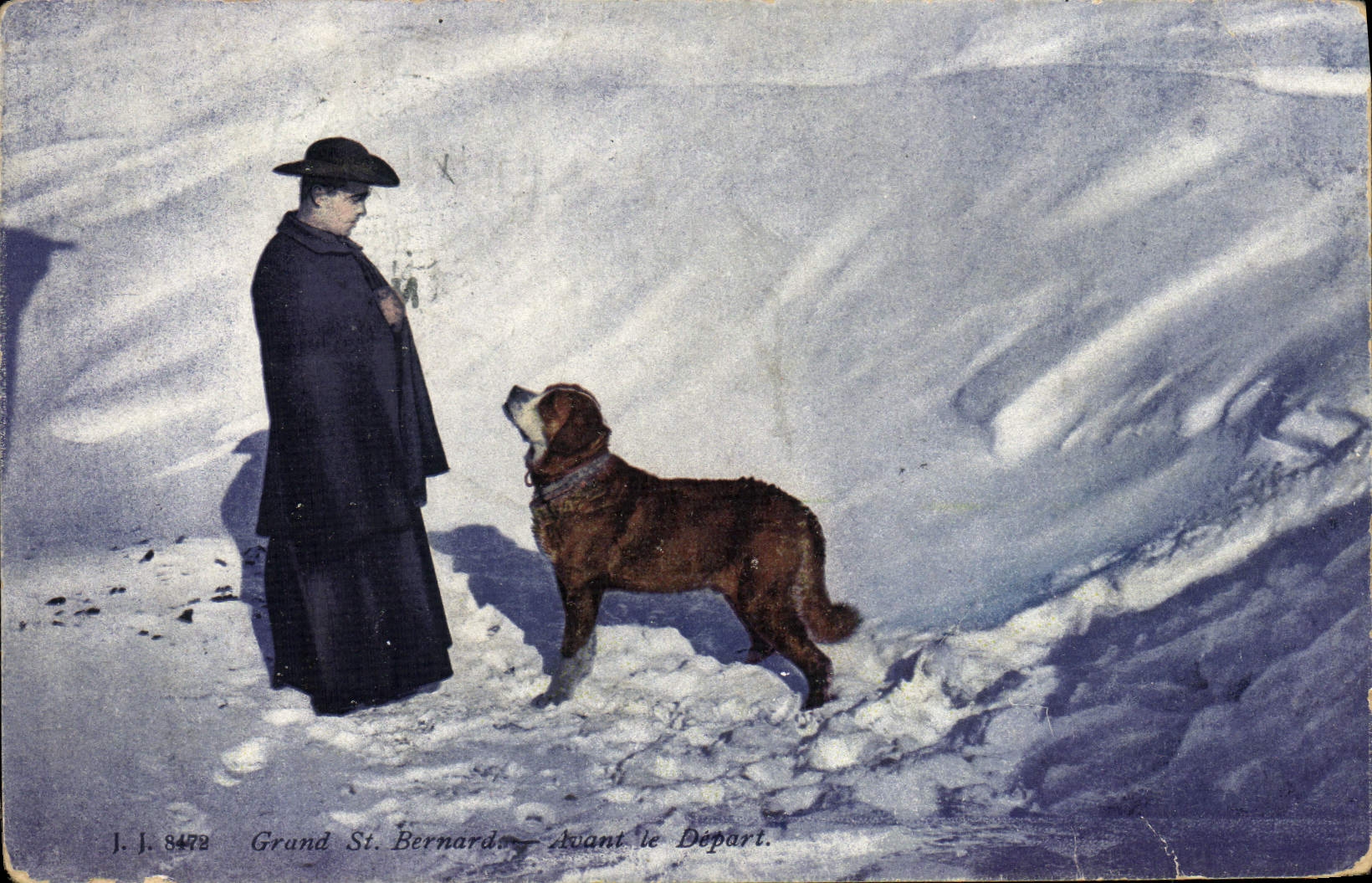 VINTAGE POSTCARD Large St Bernard Before the Departure