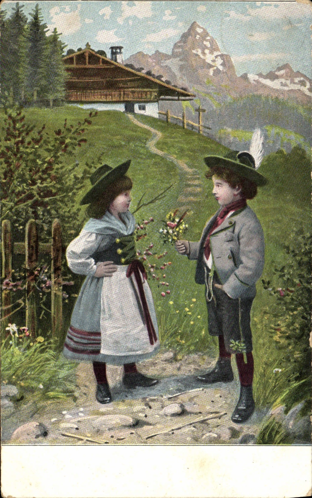 VINTAGE POSTCARD Swiss Children Folklore