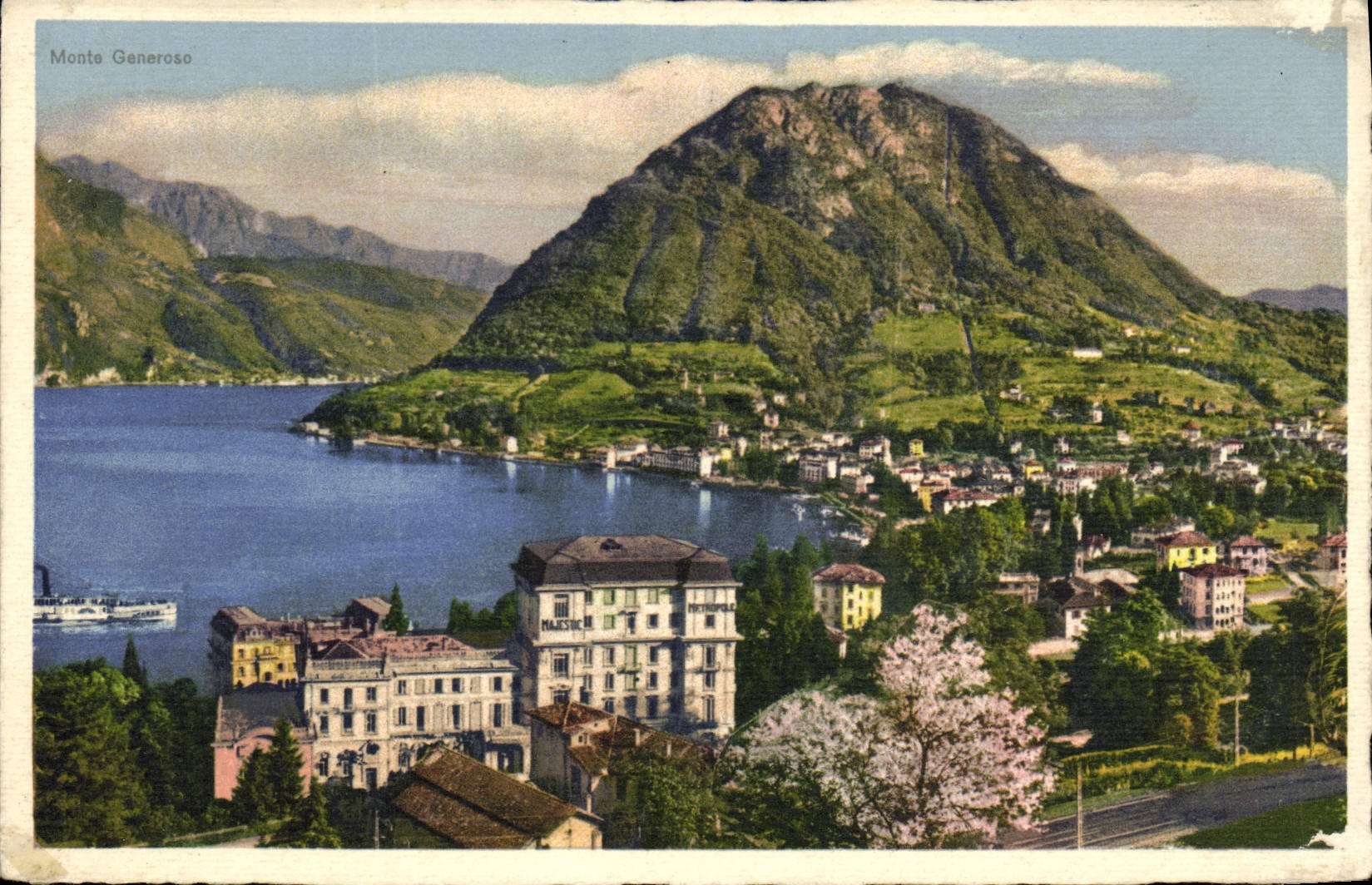 El panorama E de Lugano de la POSTAL de la VENDIMIA monta S Salvador