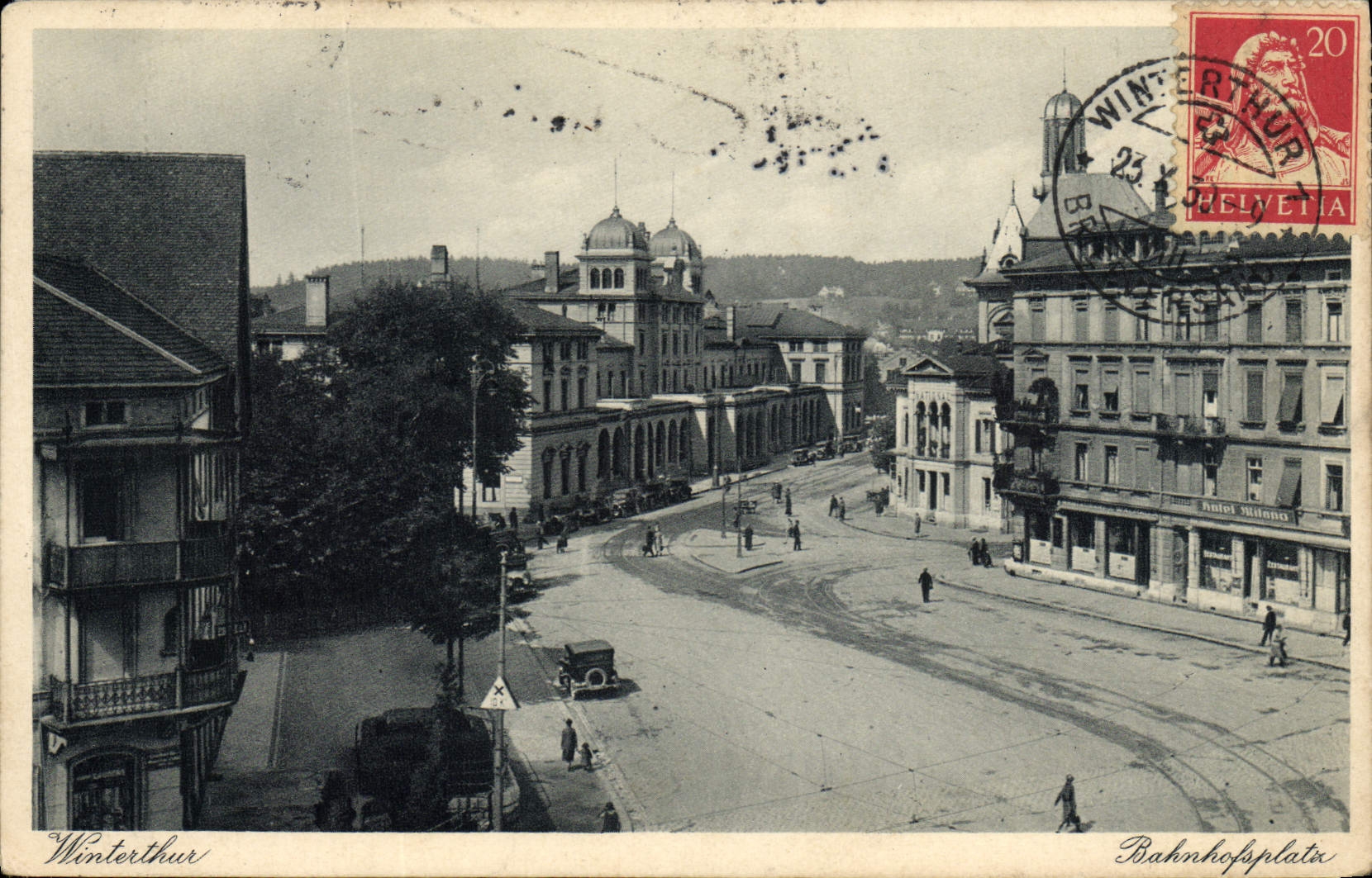 VINTAGE POSTCARD Winterthur Bahnhofsplatz