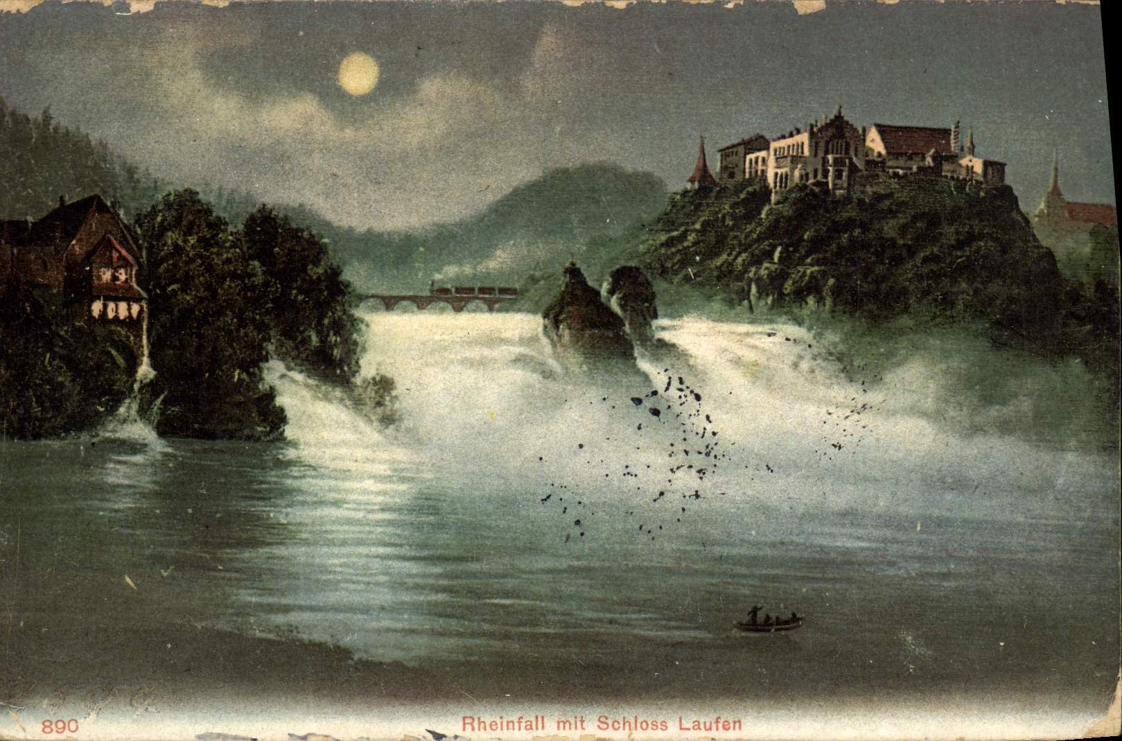 VINTAGE POSTCARD Rheinfall MIT Schilss Laufen