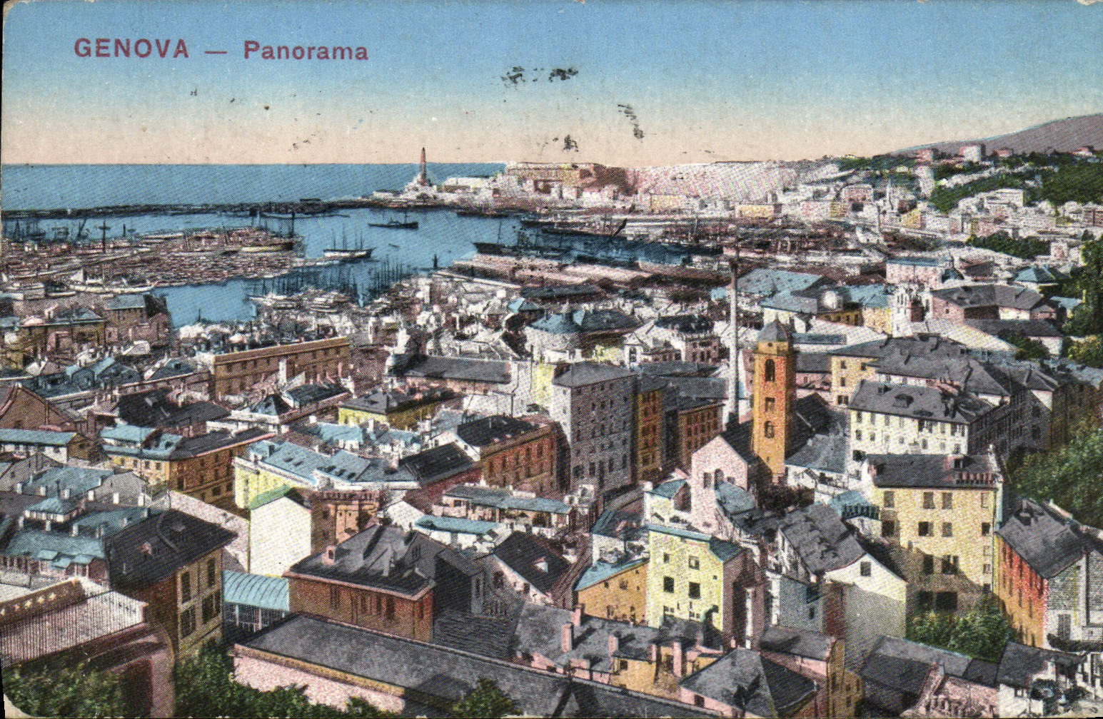 Panorama de Génova de la POSTAL de la VENDIMIA
