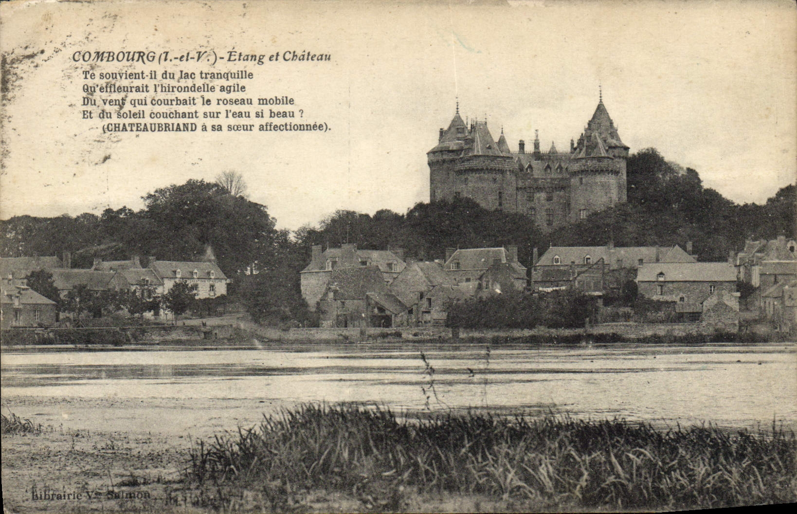 VINTAGE POSTCARD Combourg Pond And Castle
