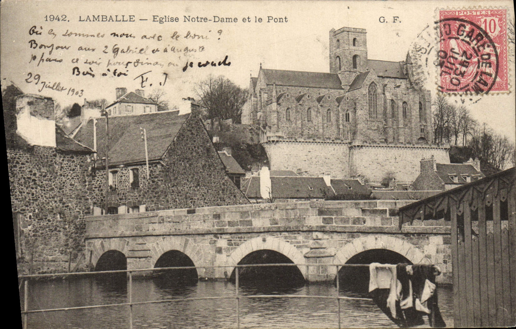 CPA Lamballe Eglise Notre Dame et le pont