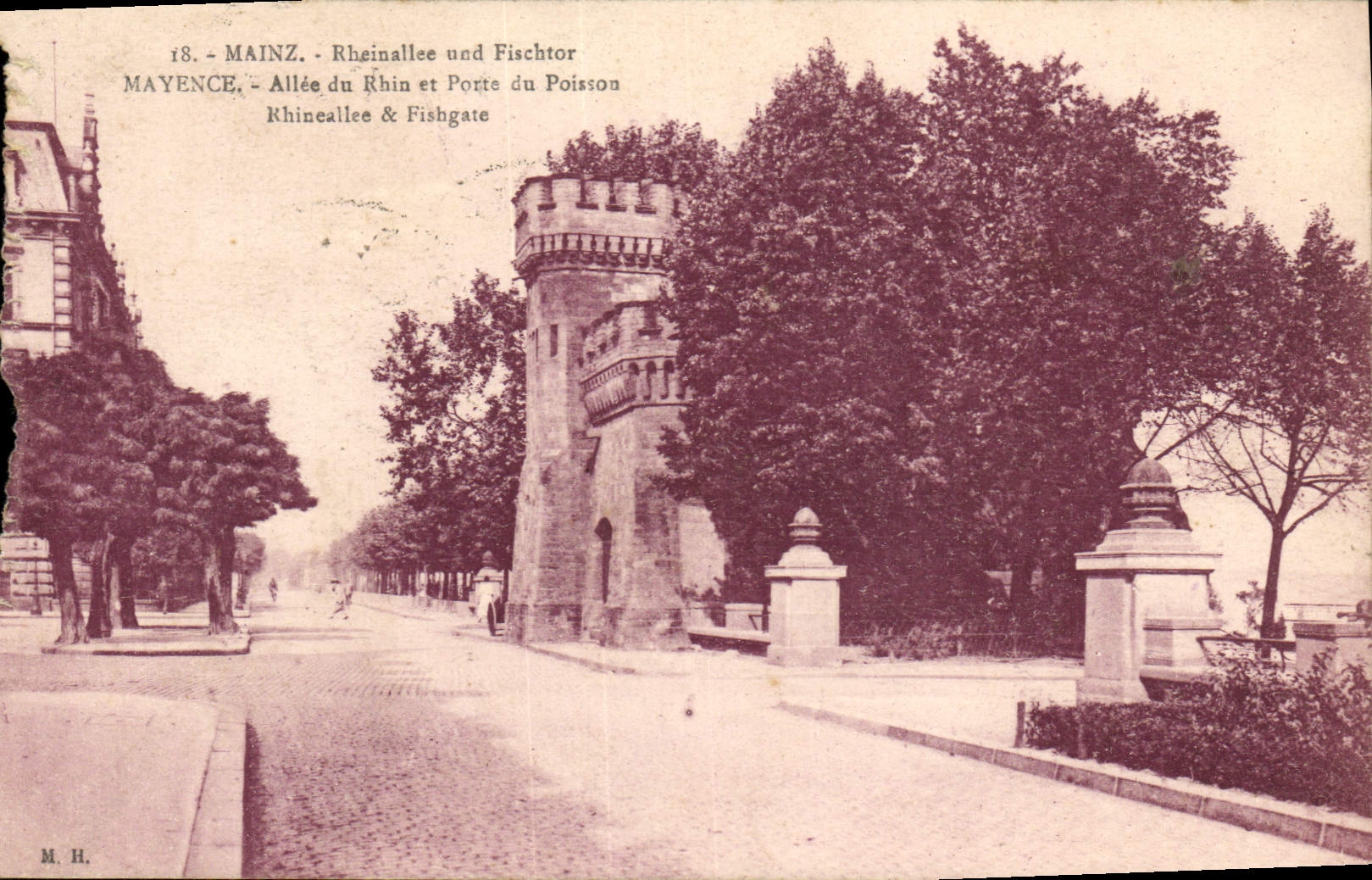 POSTAL Maguncia Rheinallee Ued Fischtor Maguncia de la VENDIMIA