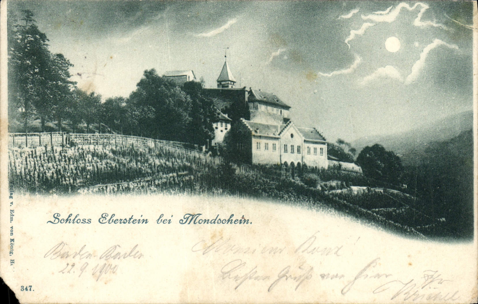 VINTAGE POSTCARD Schloss Elberstein EIB Mondschein