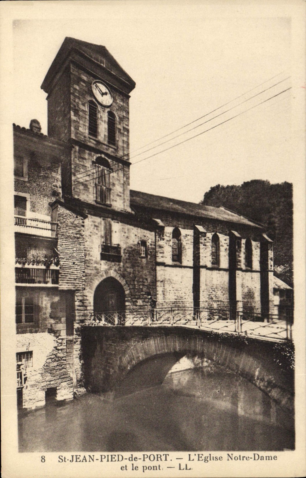 VINTAGE POSTCARD St Jean Foot of Port the Notre Dame Church and the bridge