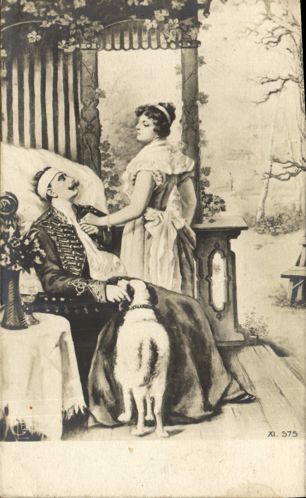 CPA Fantaisie Femme Chien Militaria