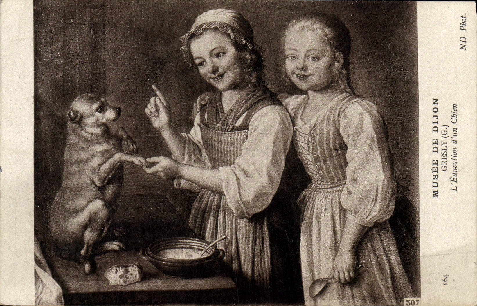 VINTAGE POSTCARD Museum Of Dijon Gresly the education of a dog