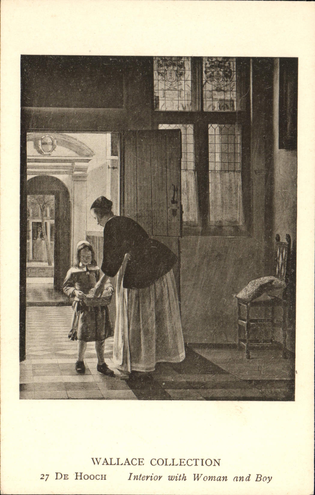 VINTAGE POSTCARD Wallace Collection De Hooch Interior with woman and servant boy