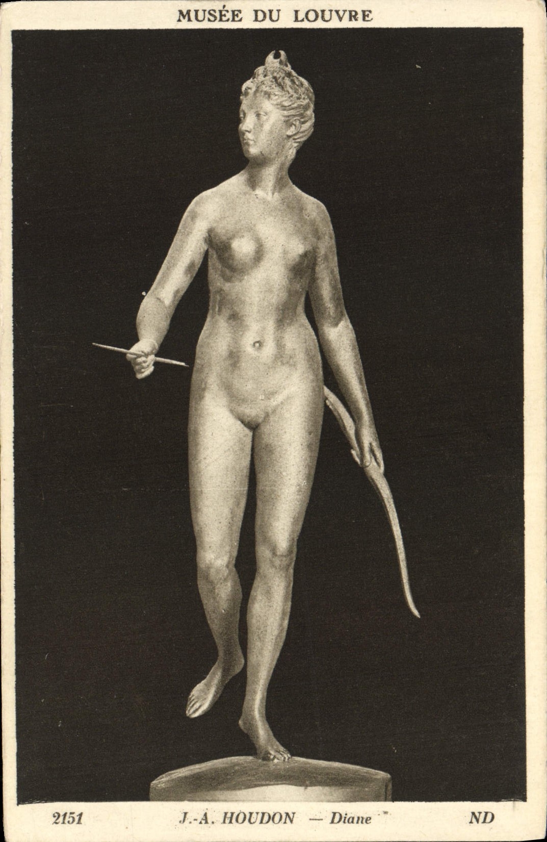 VINTAGE POSTCARD Houdon Diane Musee of Louvre Paris Drives out Arc