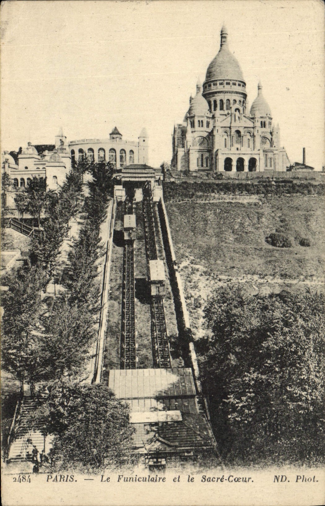 VINTAGE POSTCARD Paris the Funicular and the Sacring Montmartre Heart