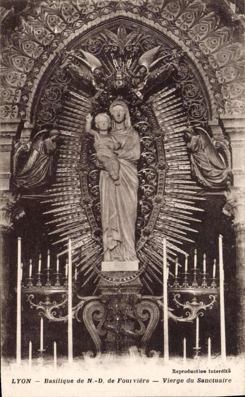 VINTAGE POSTCARD Lyon Basilica of Virgin Notre Dame de Fourviere of the sanctuary