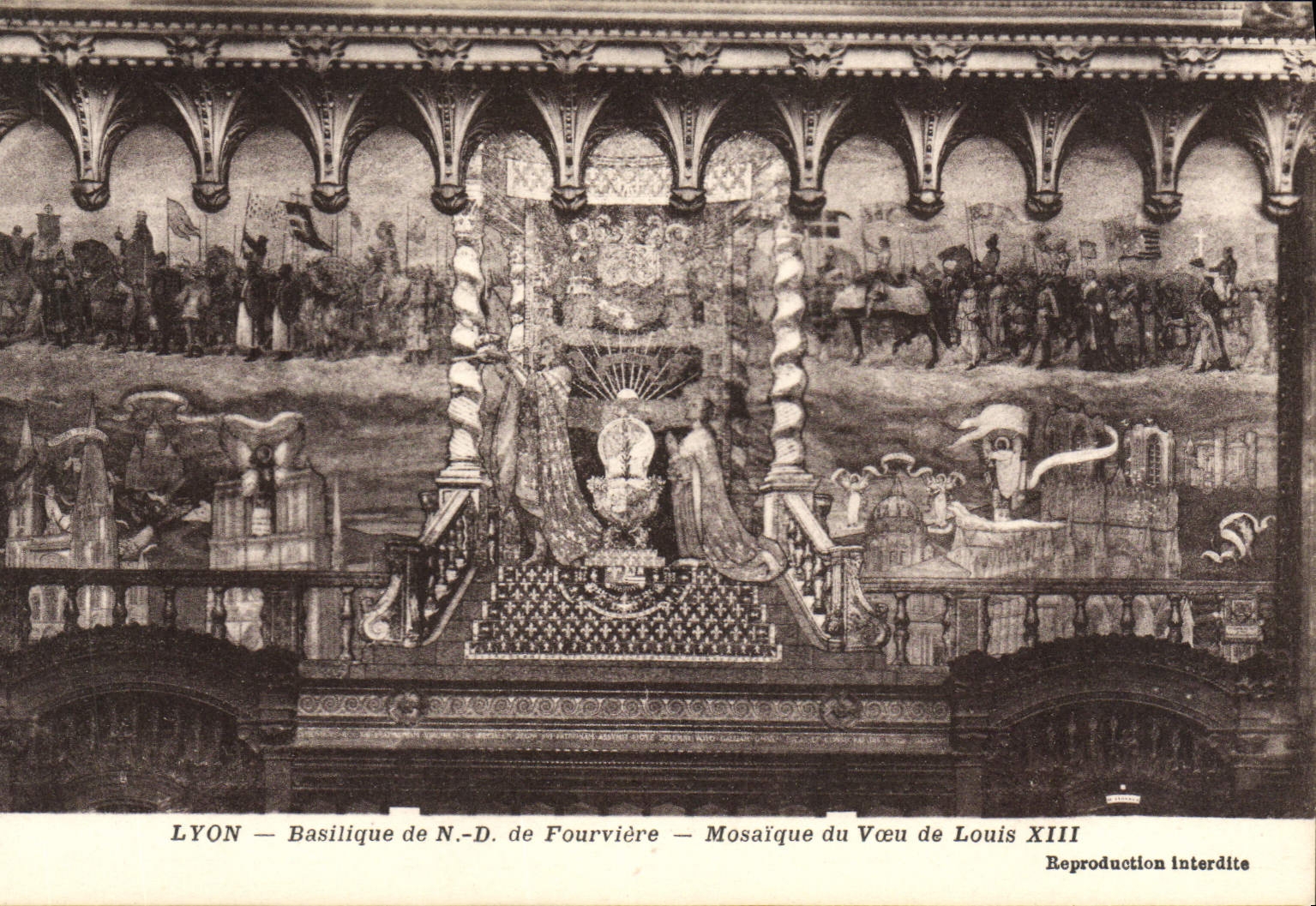 VINTAGE POSTCARD Lyon Basilica of Mosaic ND of Fourviere of the wish of Louis XIII