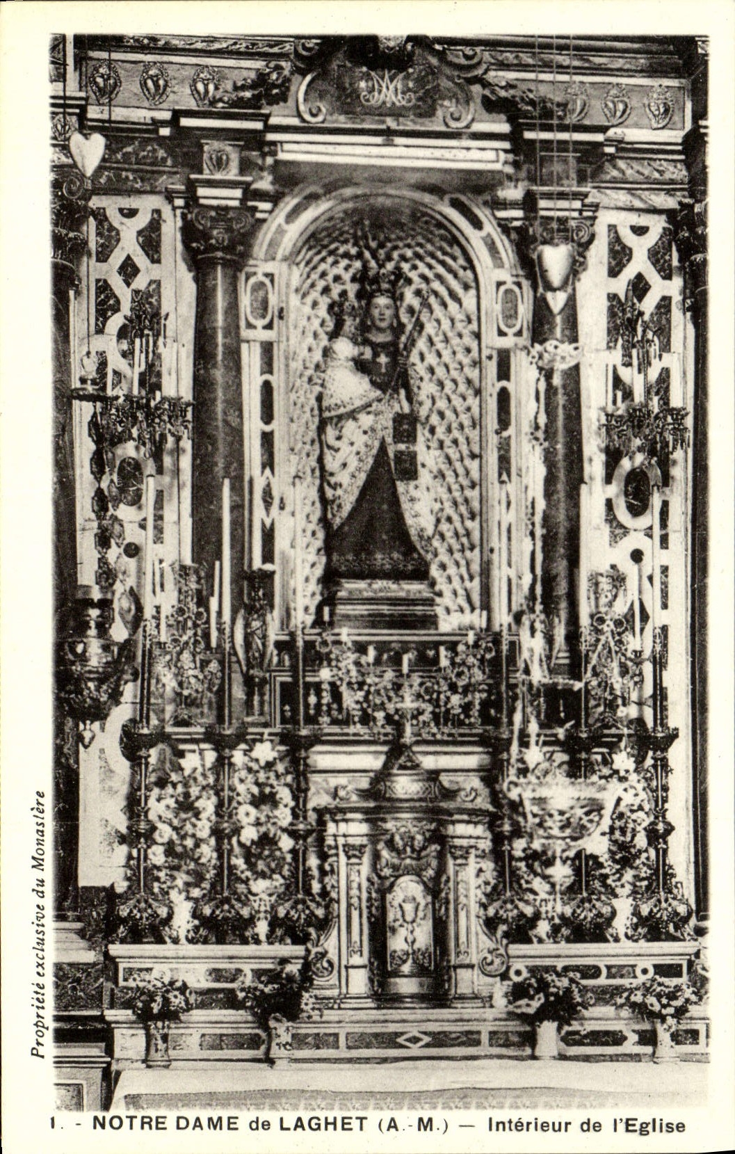 POSTAL Notre Dame De Laghet Interior de la VENDIMIA de la iglesia de la Virgen