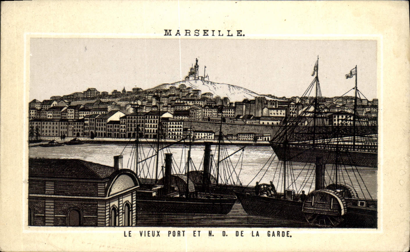 CPA Marseilles Le Vieux Port Et N D De La Garde Bateau