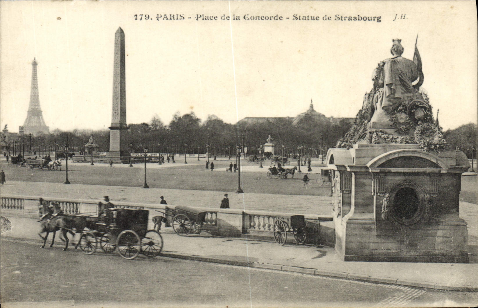 CPA Paris Place De La Concorde Statue De Strasbourg Tour Eiffel