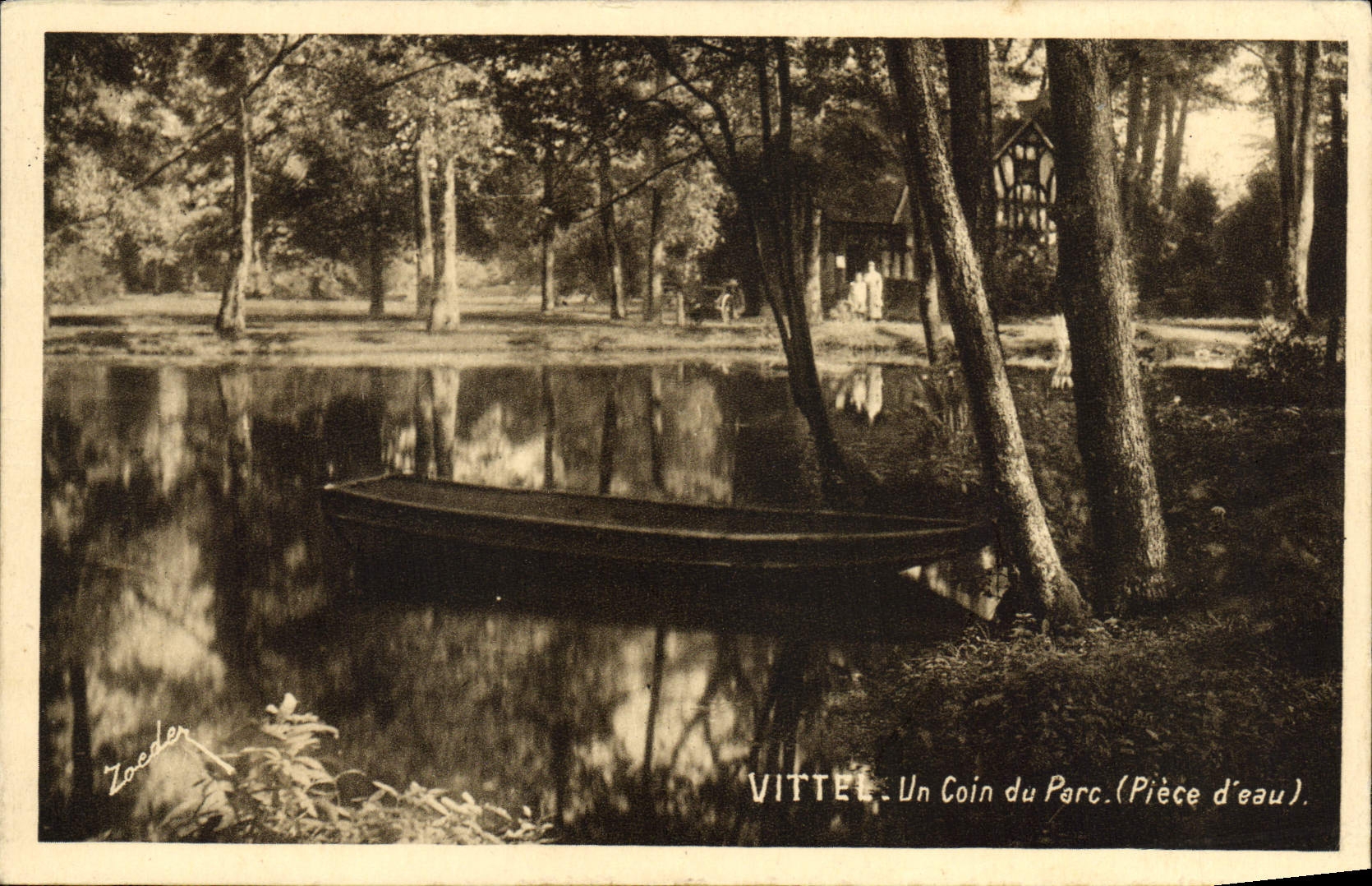 POSTAL Vittel de la VENDIMIA una esquina de la pieza del parque de agua