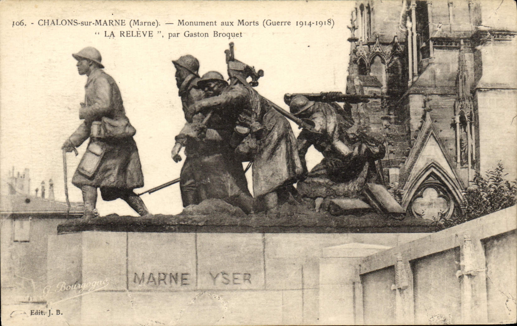 VINTAGE POSTCARD Trawl-nets On the Marne War memorial the Statement By Gaston Broquet Militaria