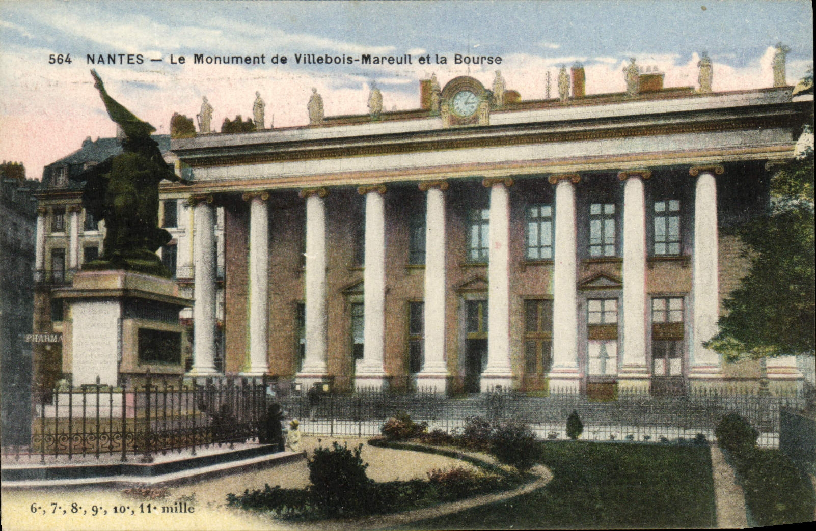VINTAGE POSTCARD Nantes the Monument De Villebois Mareuil And the Stock Exchange