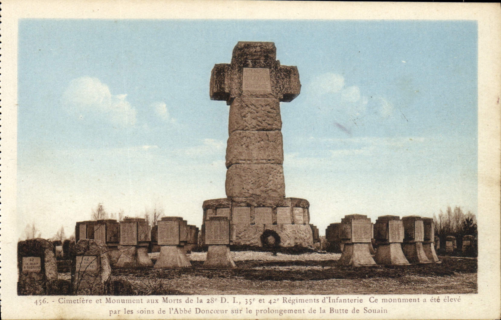 VINTAGE POSTCARD Cimetere And War memorial Of Regiments Of Infantry By the Care Of the Doncceur Abbot On Prolongemen Souvain