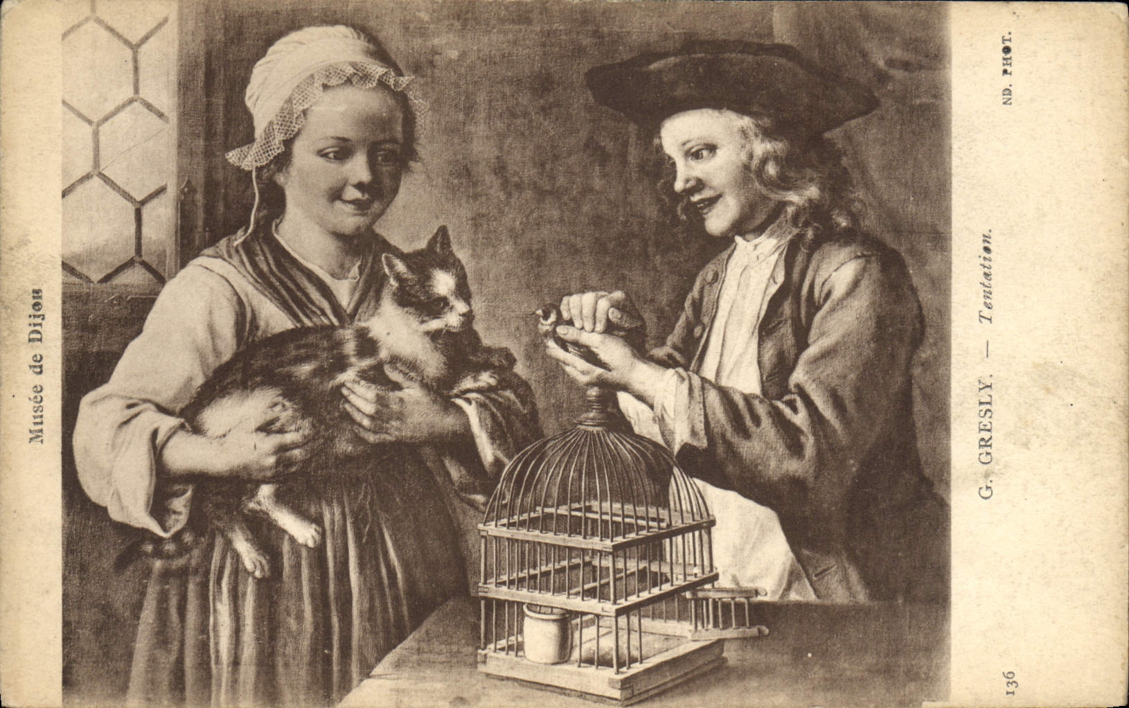 VINTAGE POSTCARD Museum Of Dijon Gresly Temptation Cat