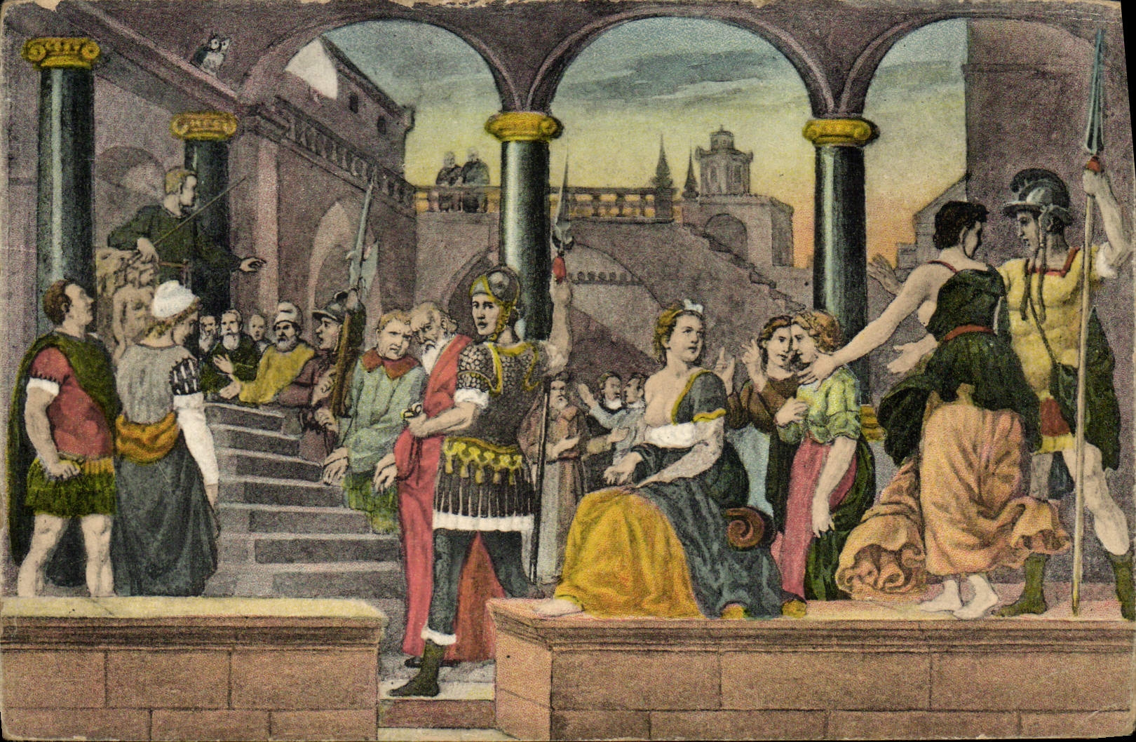 VINTAGE POSTCARD Wandgermalde Hans Glass of bier Im Rathaus Zu Basel