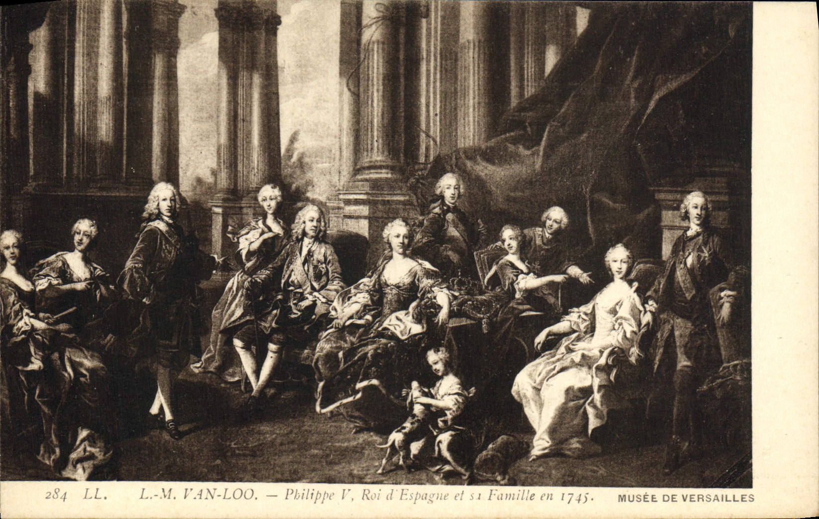 VINTAGE POSTCARD Van Loo Philippe V King d' Espagne and his family in 1745 Museum Of Versailles
