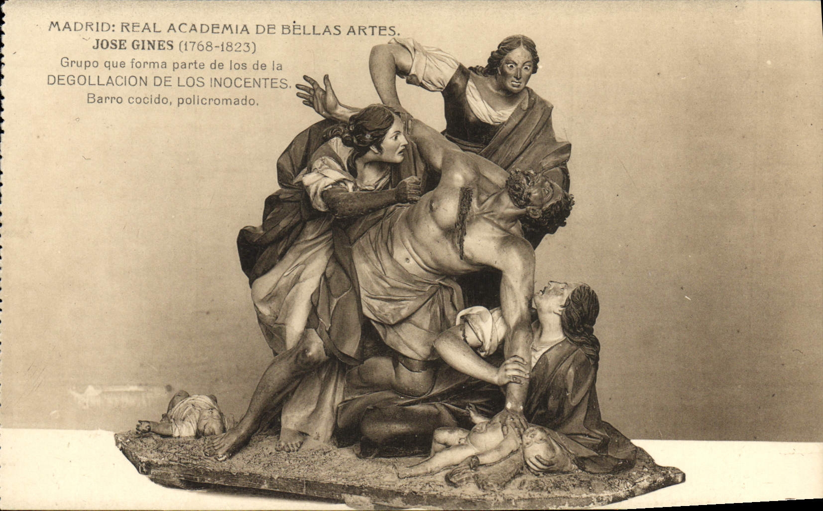 VINTAGE POSTCARD Madrid Real Academia De Bellas Artes Jose Gines Degollacion de Los Innoncetes