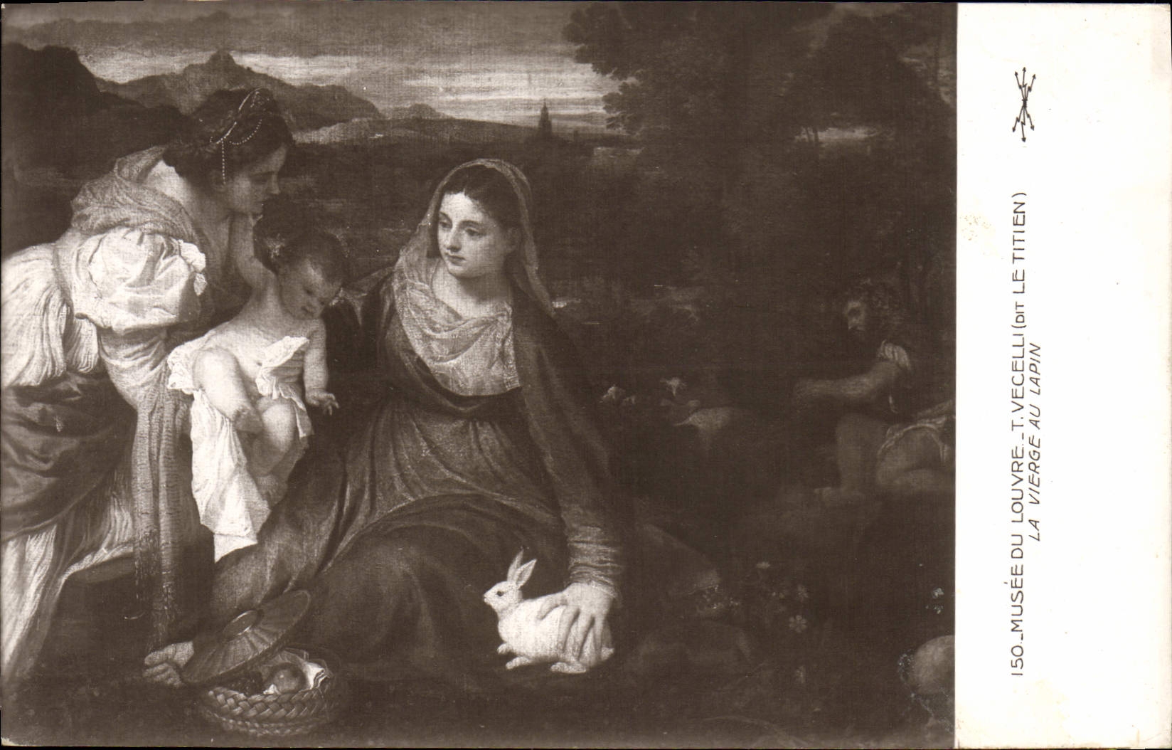 VINTAGE POSTCARD Museum Of Louvre the Virgin To the Vecelli Rabbit Titien